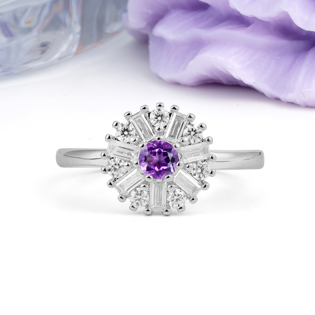 Classic Luxury 7-Prong Round Cut Amethyst Engagement Ring - Additional view