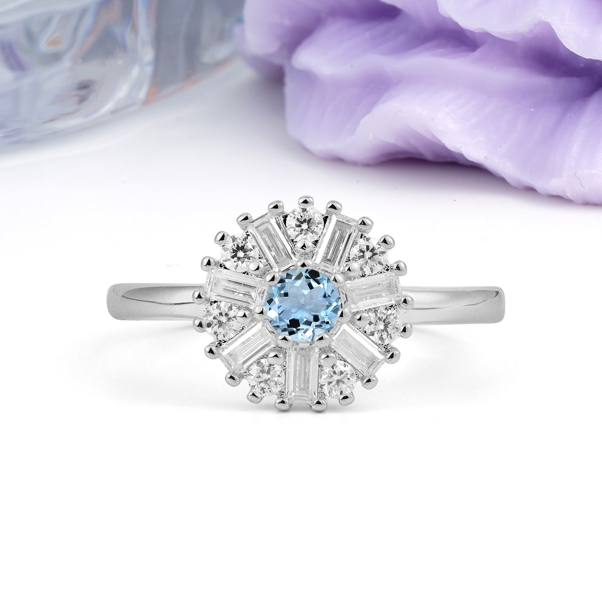 Classic Luxury 7-Prong Round Cut Aquamarine Engagement Ring - Additional view