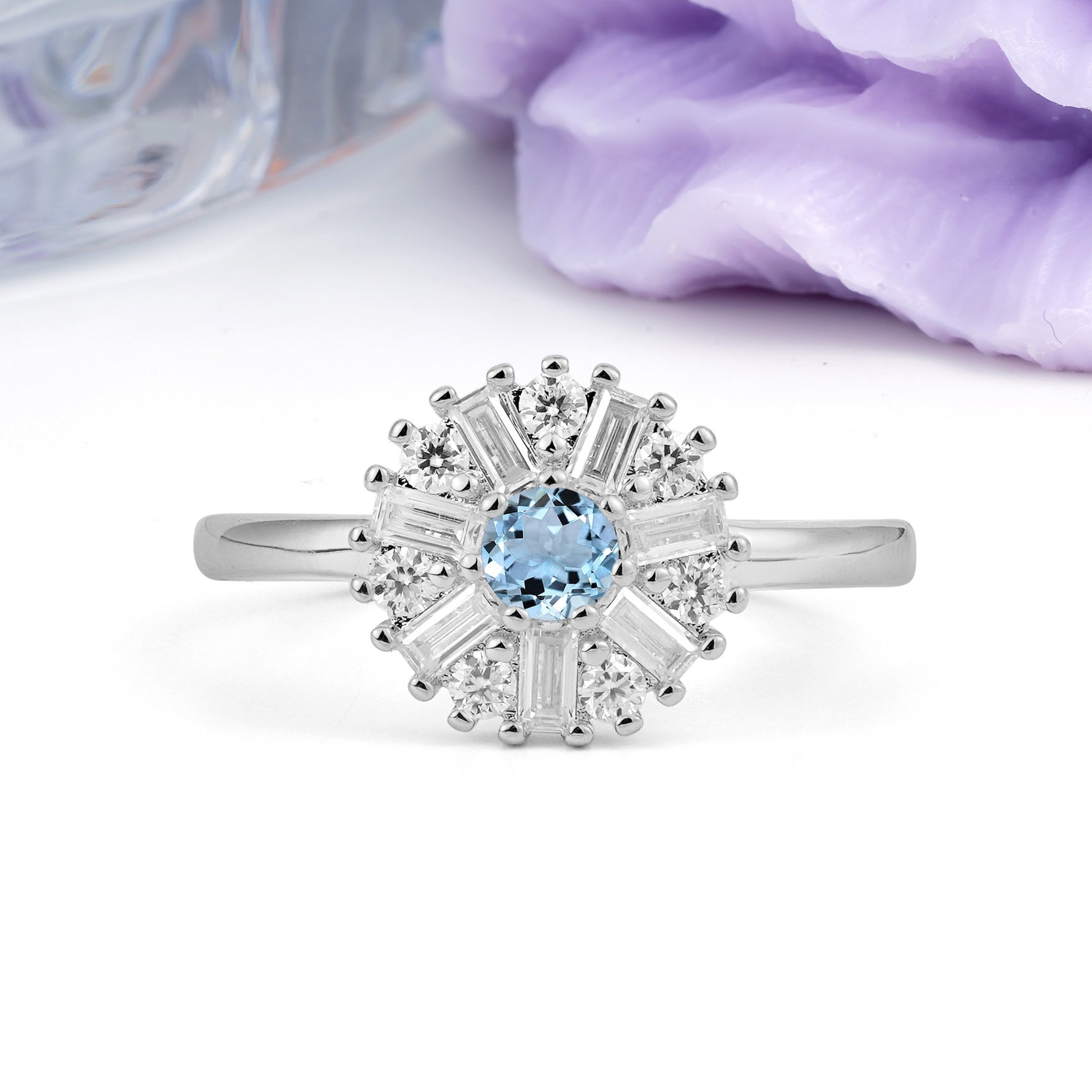 Classic Luxury 7-Prong Round Cut Aquamarine Engagement Ring - Additional view