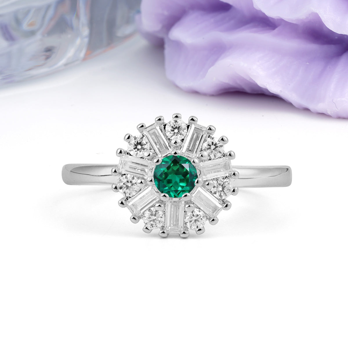 Classic Luxury 7-Prong Round Cut Emerald Engagement Ring - Additional view