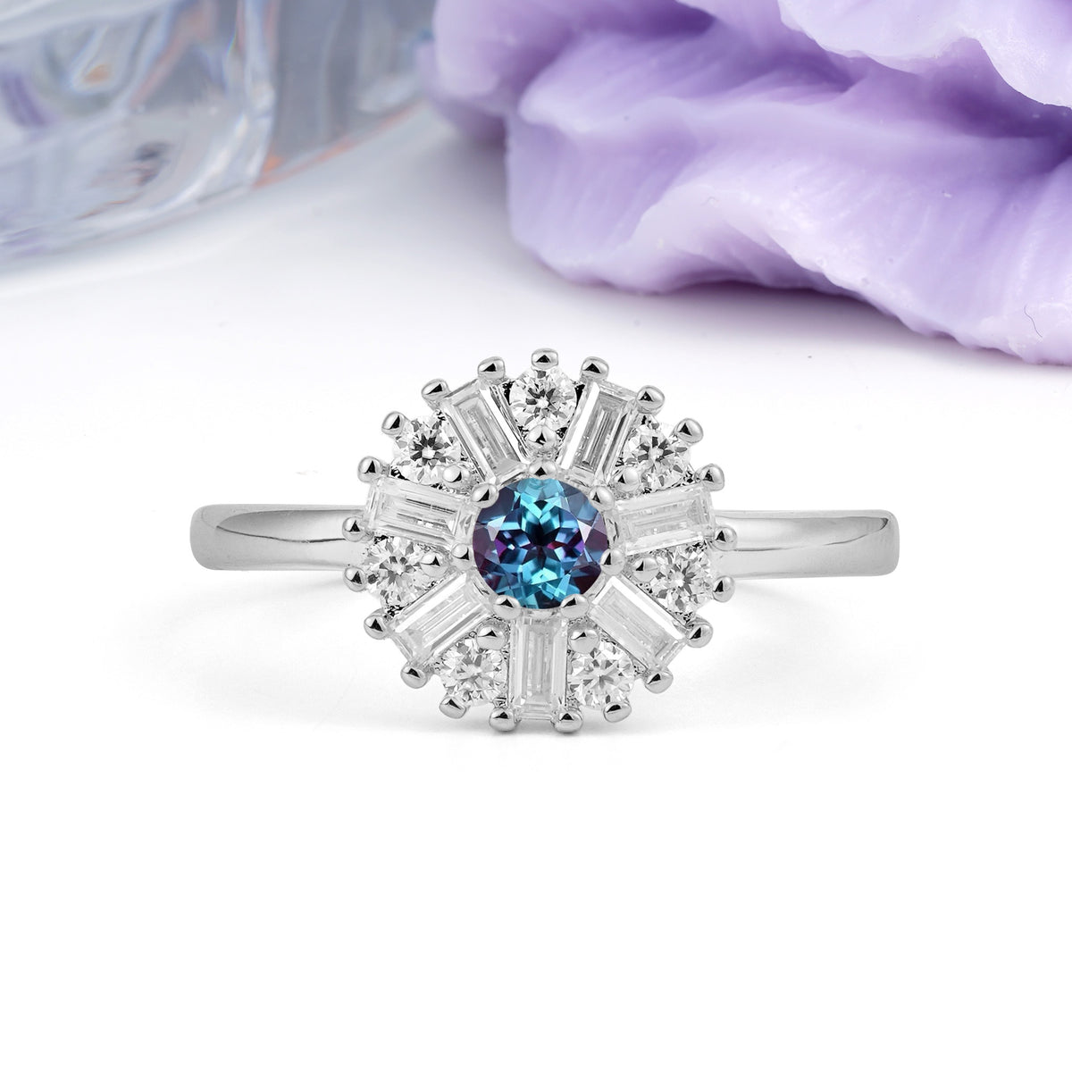 Classic Luxury 7-Prong Round Cut Alexandrite Engagement Ring - Additional view