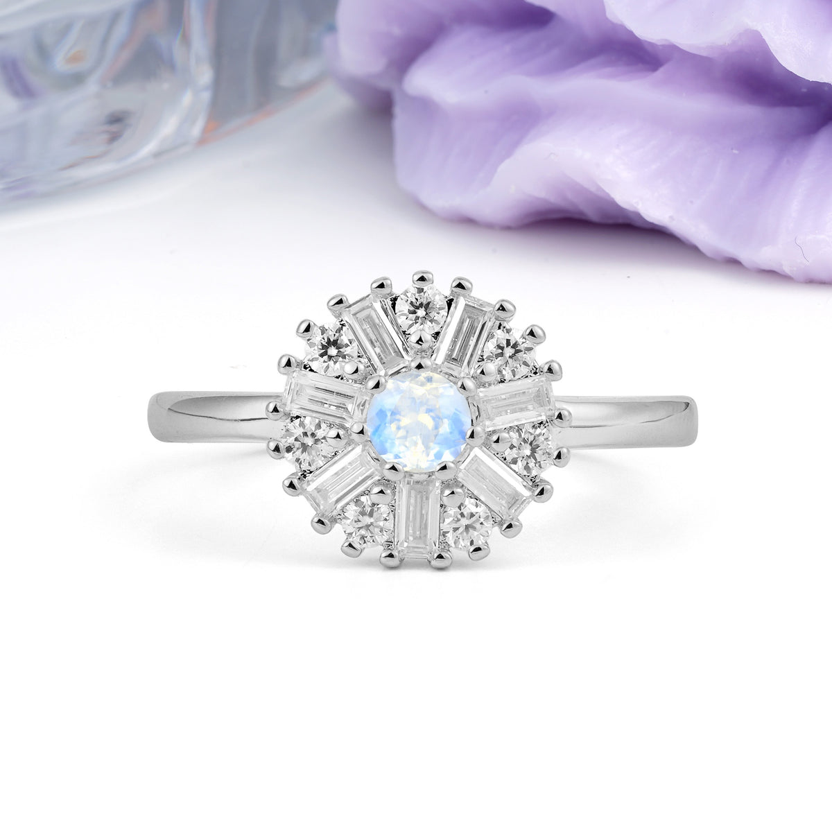 Classic Luxury 7-Prong Round Cut Moonstone Engagement Ring - Additional view