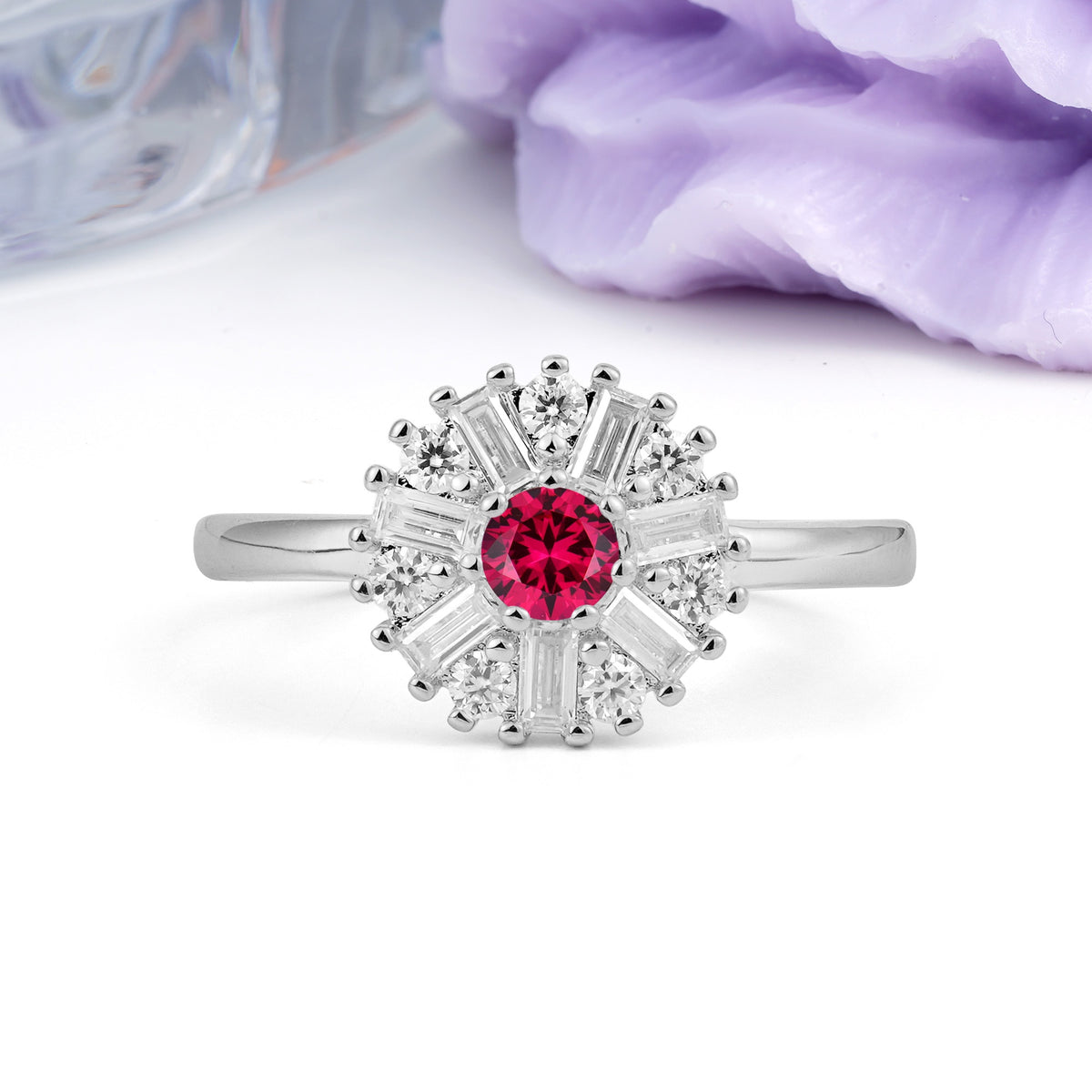 Classic Luxury 7-Prong Round Cut Ruby Engagement Ring - Additional view