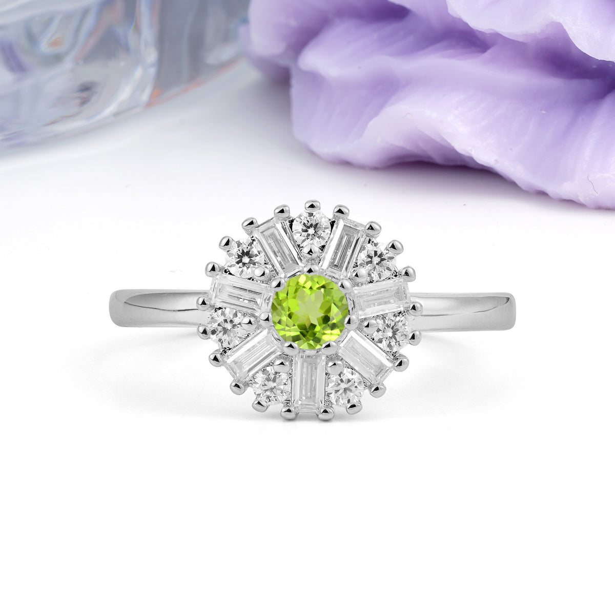 Classic Luxury 7-Prong Round Cut Peridot Engagement Ring - Additional view