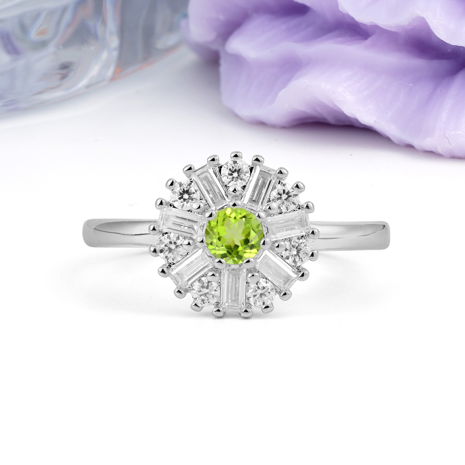 Classic Luxury 7-Prong Round Cut Peridot Engagement Ring - Additional view