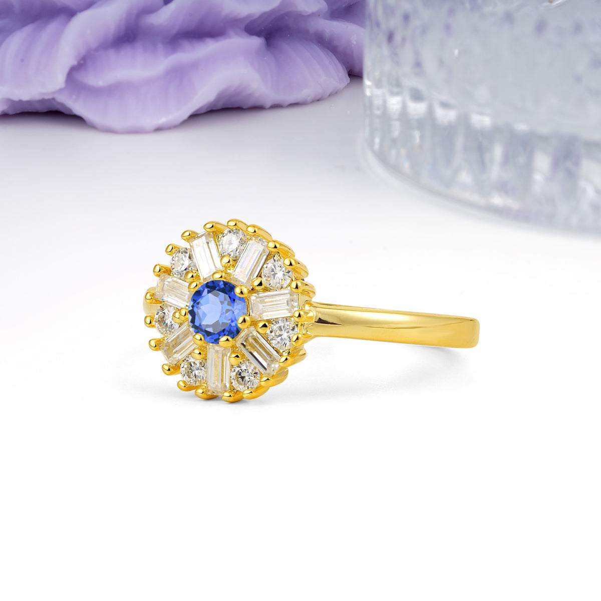Classic Luxury 7-Prong Round Cut Sapphire Engagement Ring - Additional view