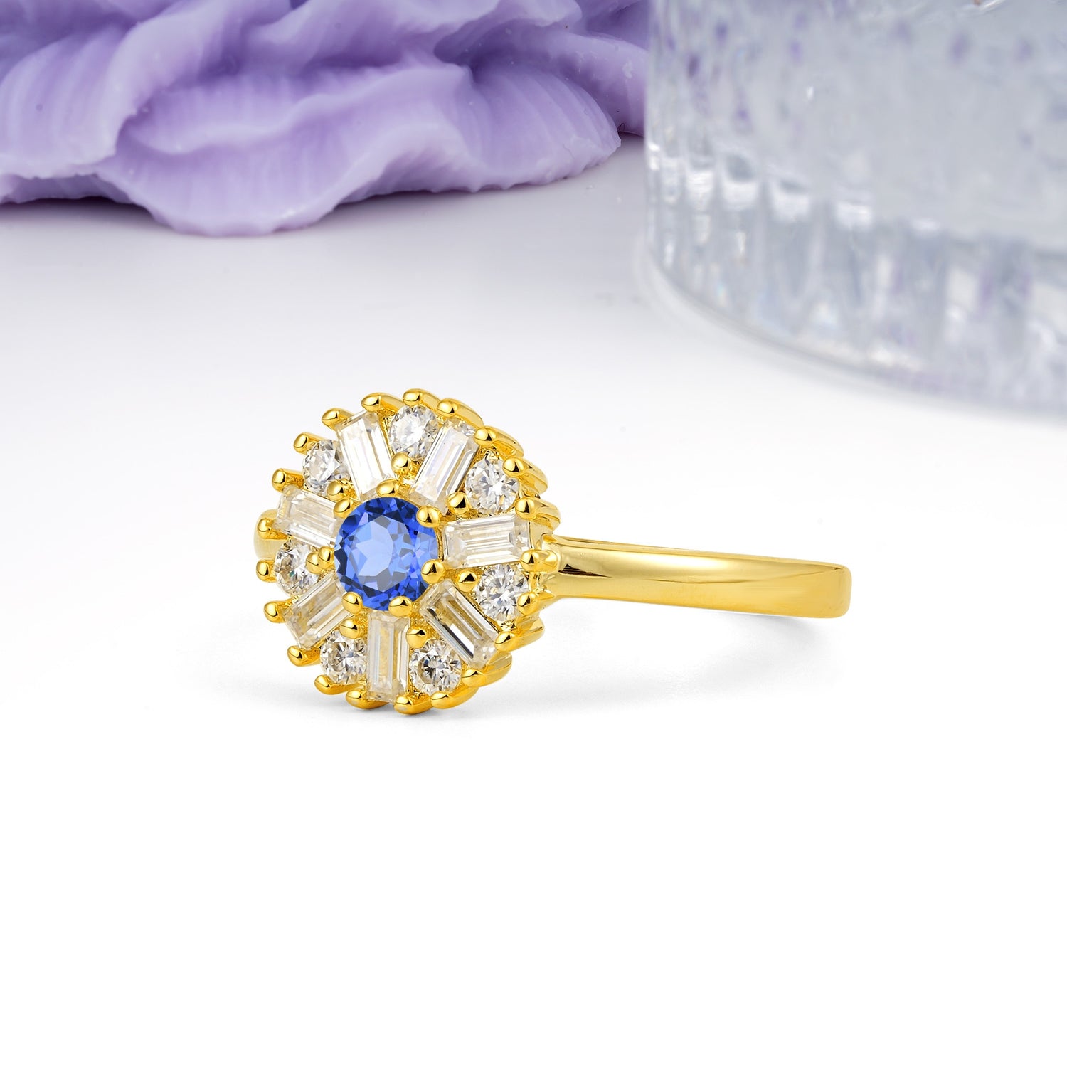Classic Luxury 7-Prong Round Cut Sapphire Engagement Ring - Additional view