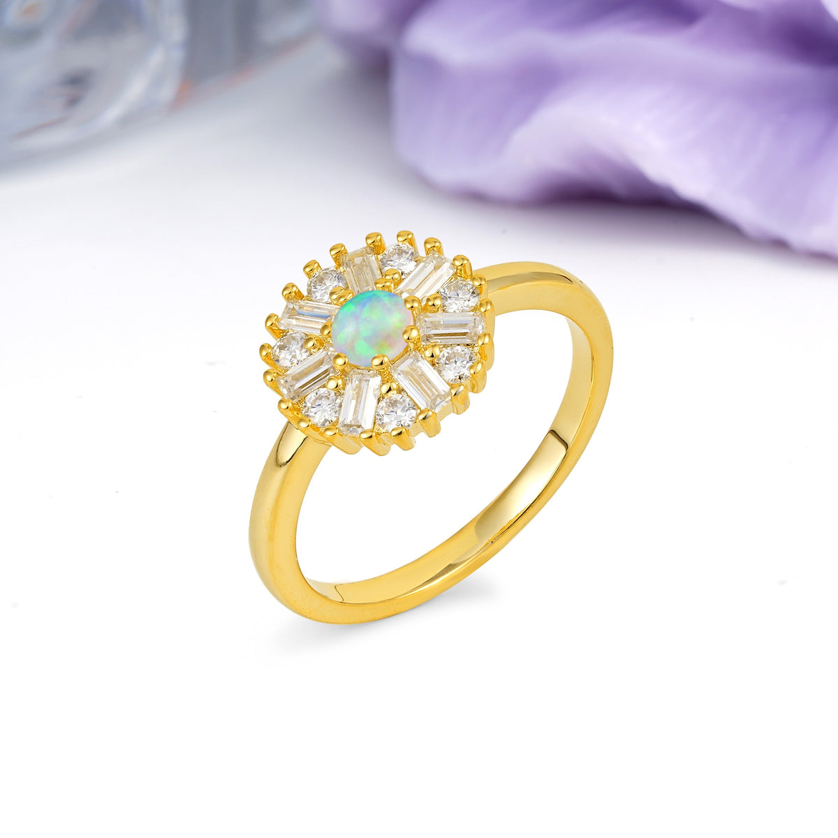 Classic Luxury 7-Prong Round Cut Fire Opal Engagement Ring - Additional view