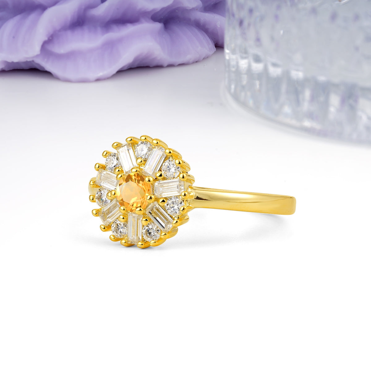 Classic Luxury 7-Prong Round Cut Citrine Engagement Ring - Additional view