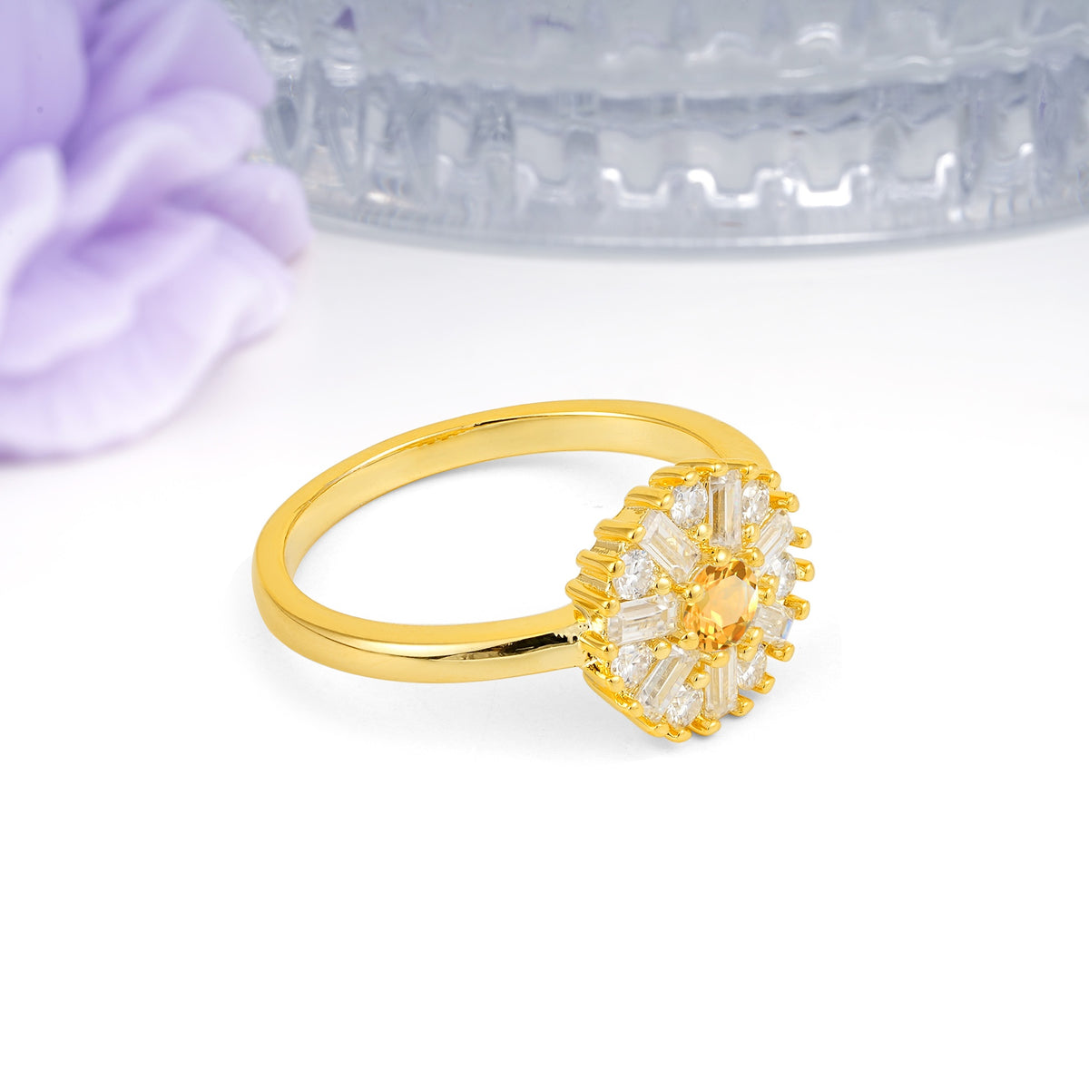 Classic Luxury 7-Prong Round Cut Citrine Engagement Ring - Additional view