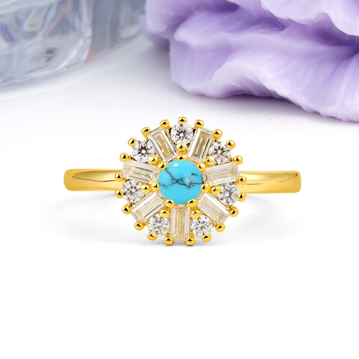 Classic Luxury 7-Prong Round Cut Turquoise Engagement Ring - Additional view