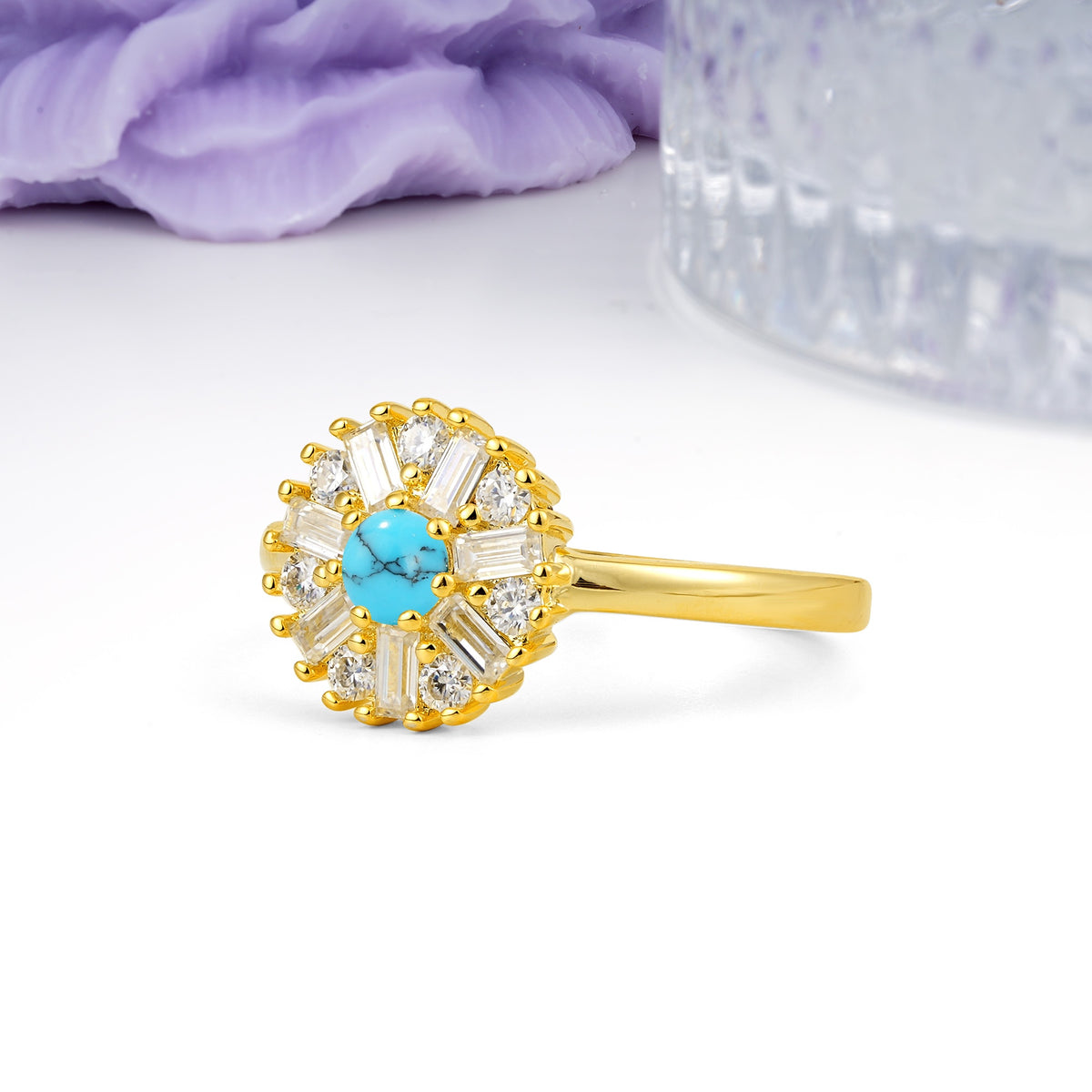Classic Luxury 7-Prong Round Cut Turquoise Engagement Ring - Additional view