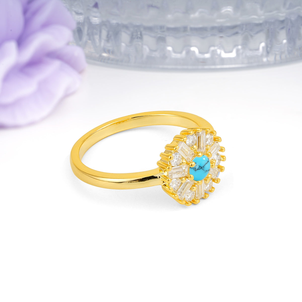 Classic Luxury 7-Prong Round Cut Turquoise Engagement Ring - Additional view