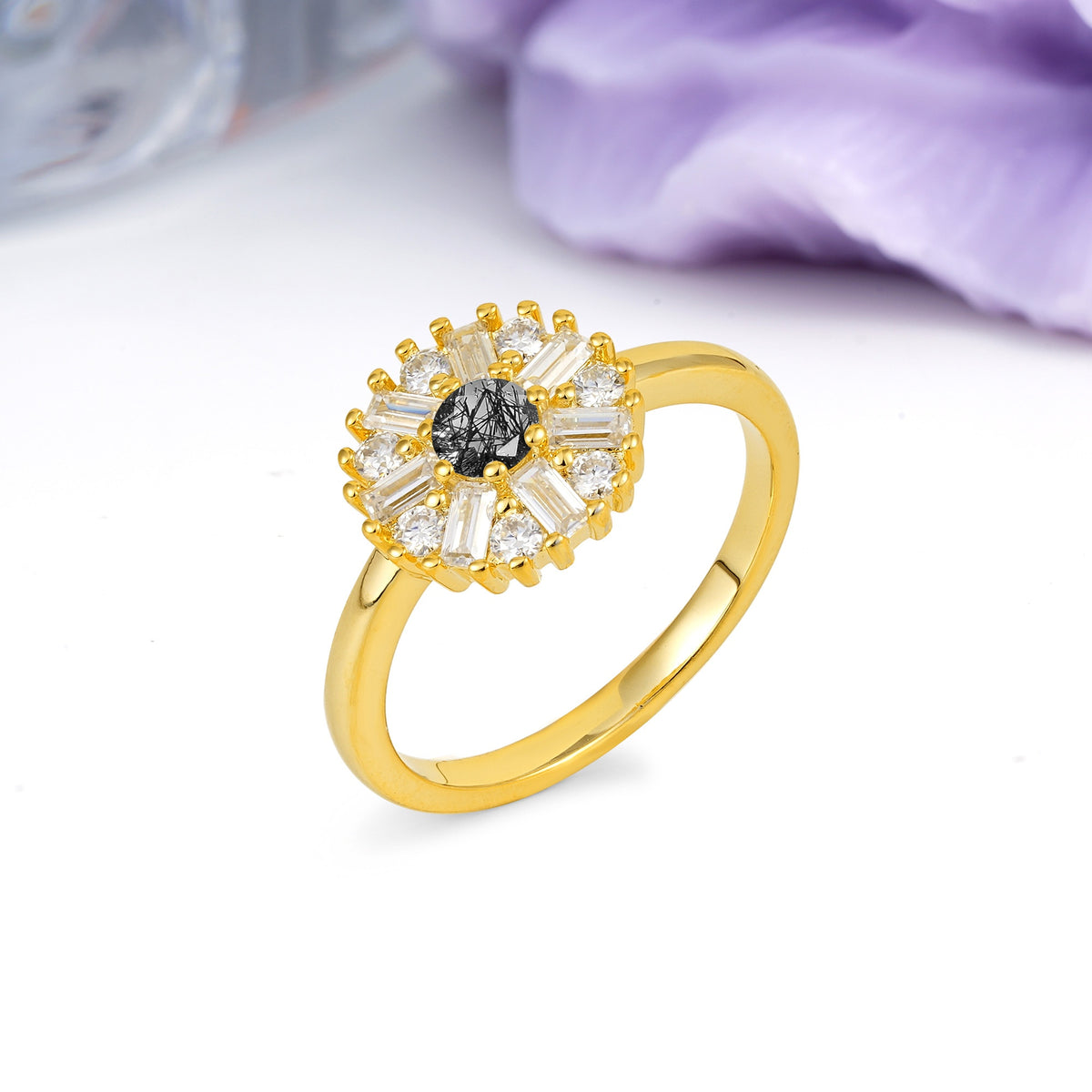 Classic Luxury 7-Prong Round Cut Black Rutilated Quartz Engagement Ring - Additional view