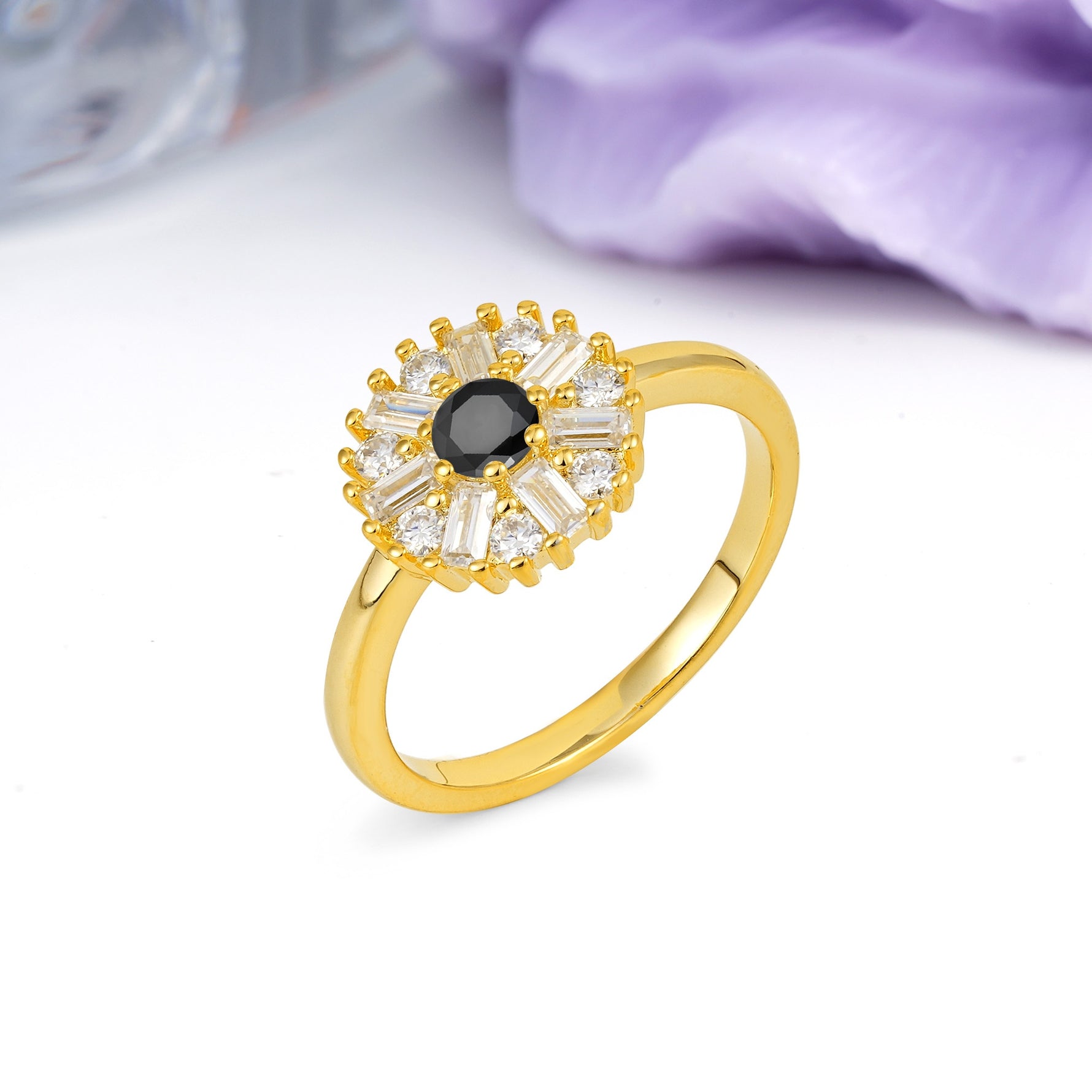 Classic Luxury 7-Prong Round Cut Black Onyx Engagement Ring - Additional view