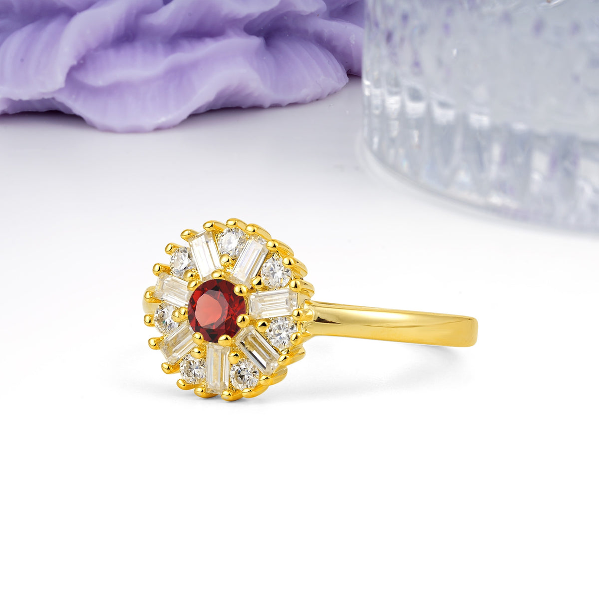 Classic Luxury 7-Prong Round Cut Garnet Engagement Ring - Additional view