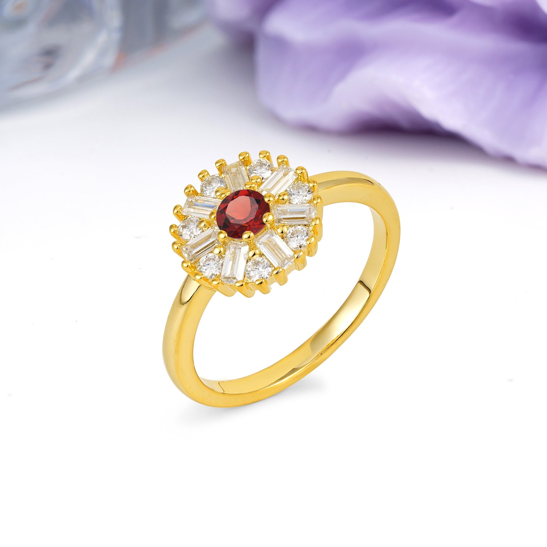 Classic Luxury 7-Prong Round Cut Garnet Engagement Ring - Additional view