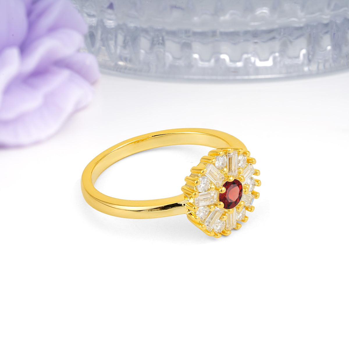 Classic Luxury 7-Prong Round Cut Garnet Engagement Ring - Additional view