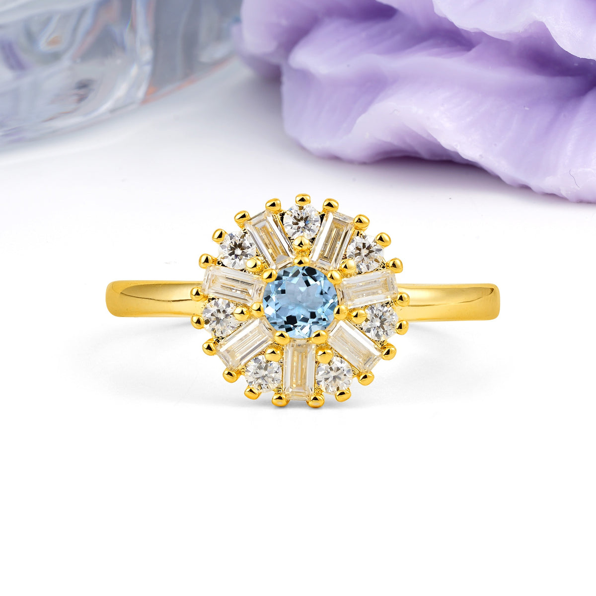 Classic Luxury 7-Prong Round Cut Aquamarine Engagement Ring - Additional view