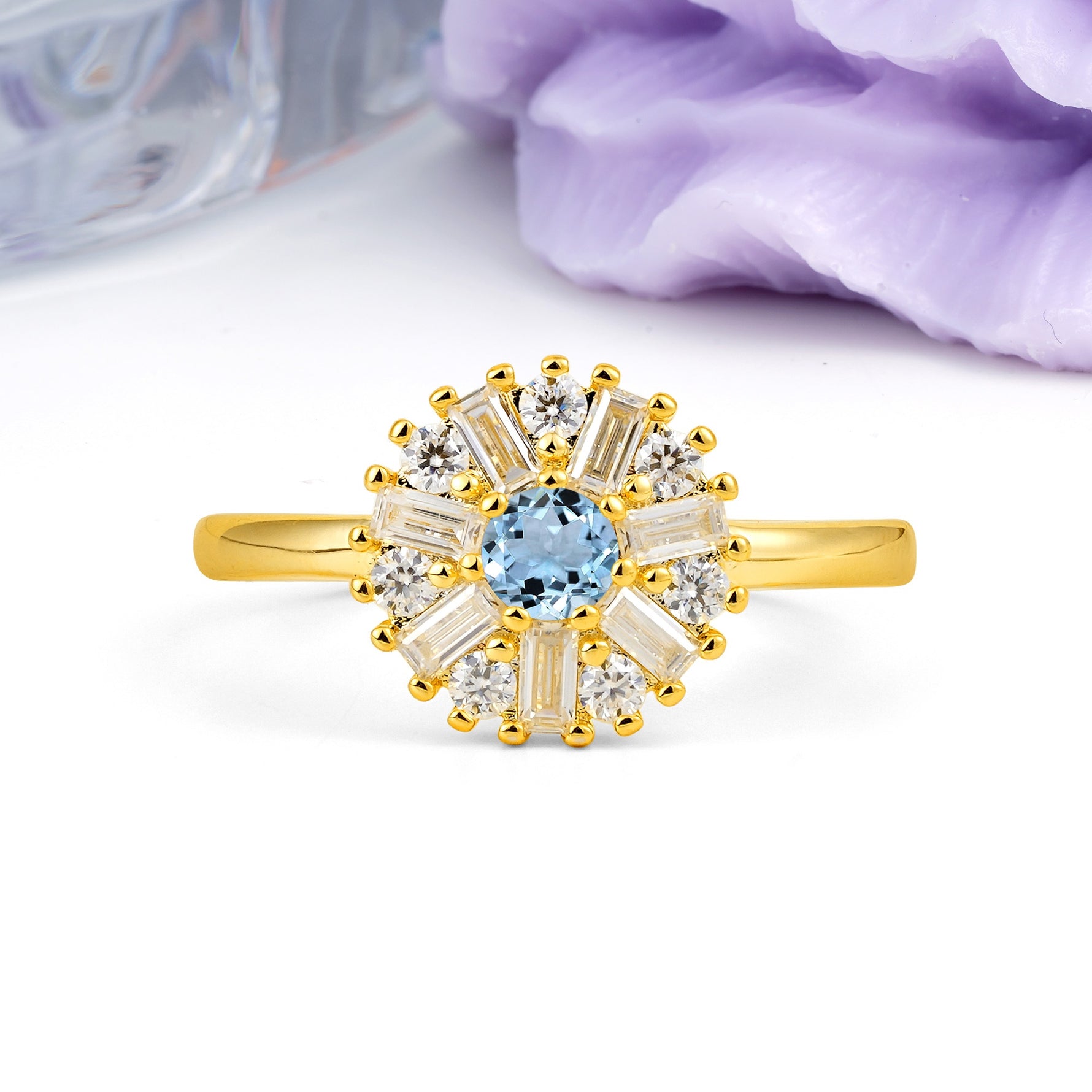 Classic Luxury 7-Prong Round Cut Aquamarine Engagement Ring - Additional view