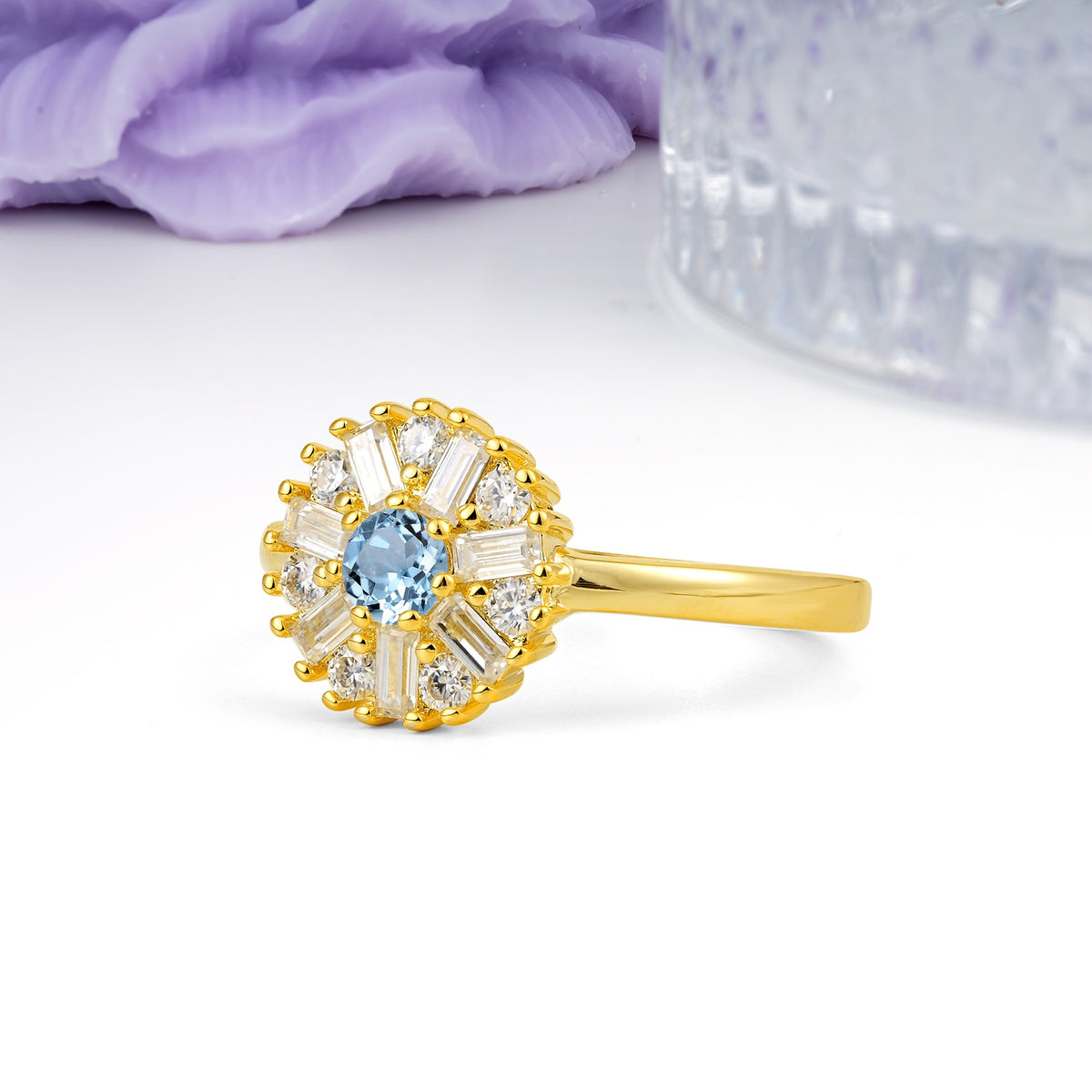 Classic Luxury 7-Prong Round Cut Aquamarine Engagement Ring - Additional view