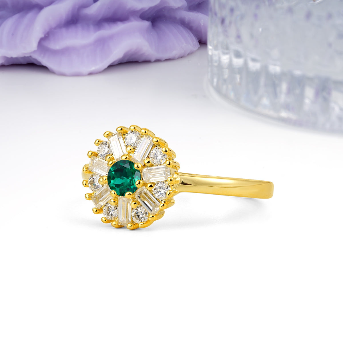 Classic Luxury 7-Prong Round Cut Emerald Engagement Ring - Additional view