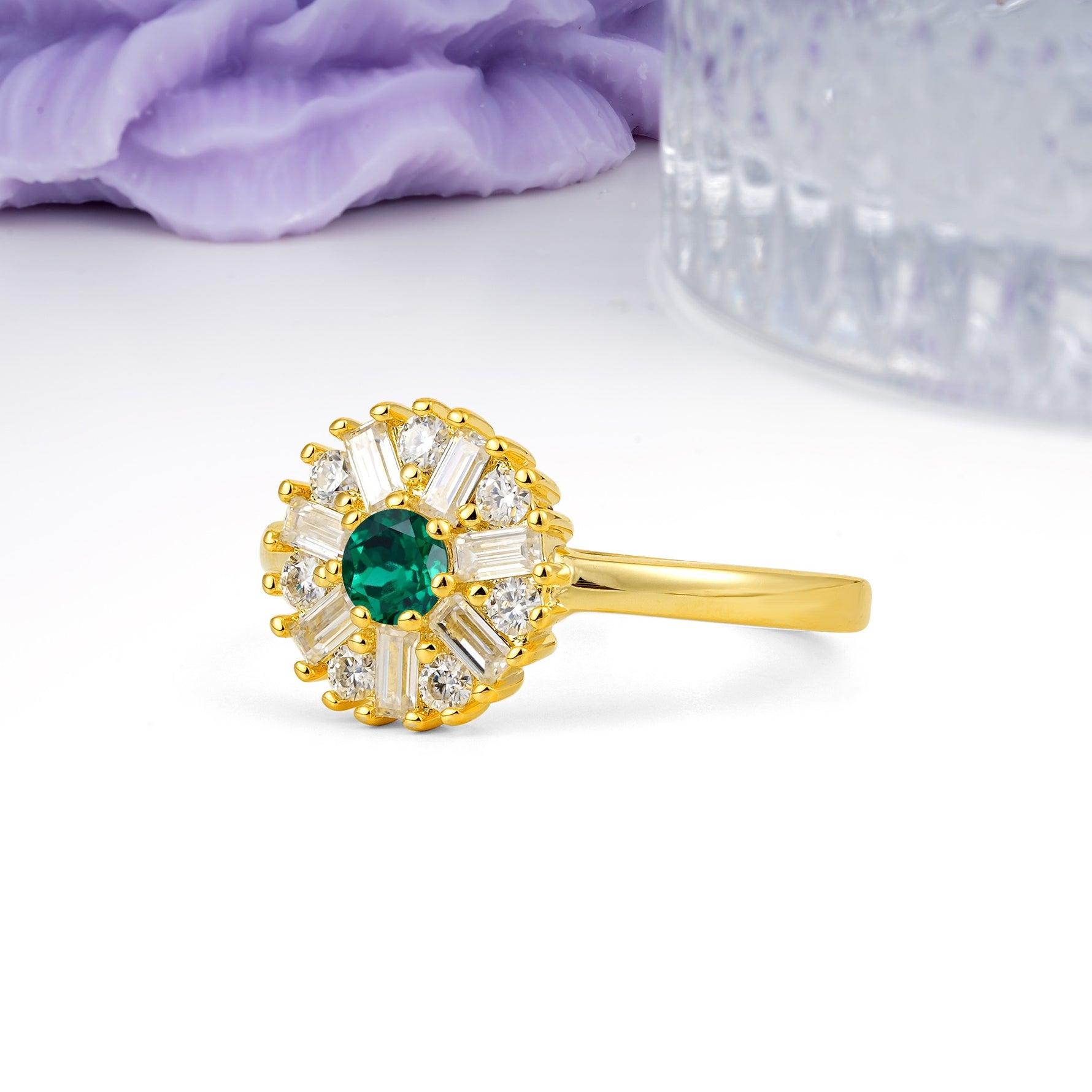 Classic Luxury 7-Prong Round Cut Emerald Engagement Ring - Additional view