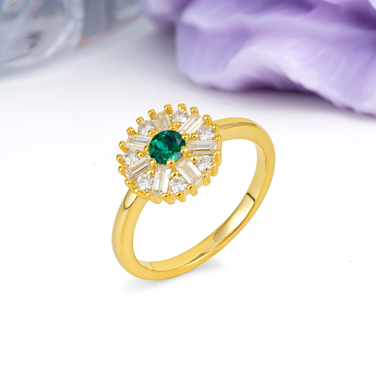 Classic Luxury 7-Prong Round Cut Emerald Engagement Ring - Additional view