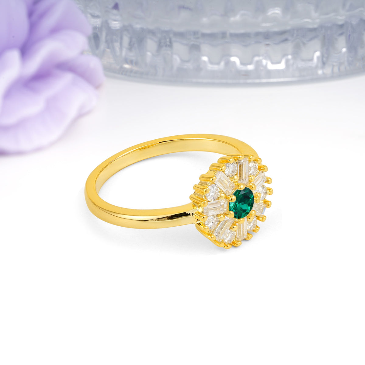Classic Luxury 7-Prong Round Cut Emerald Engagement Ring - Additional view