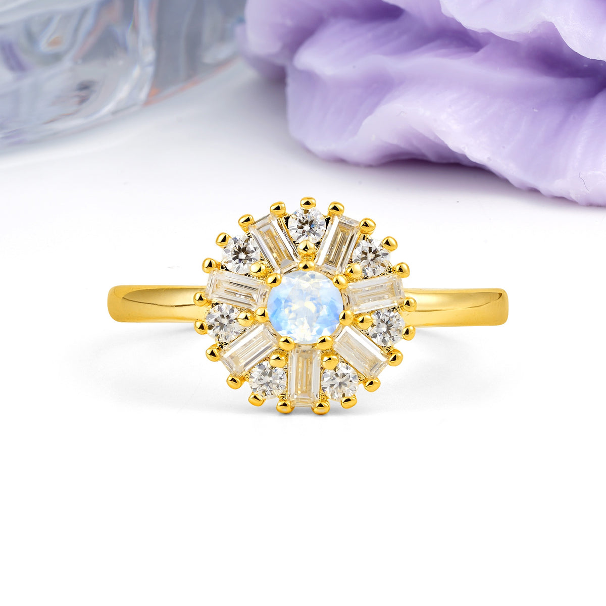 Classic Luxury 7-Prong Round Cut Moonstone Engagement Ring - Additional view