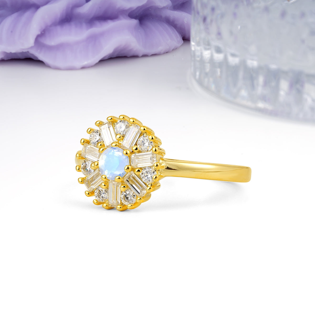 Classic Luxury 7-Prong Round Cut Moonstone Engagement Ring - Additional view