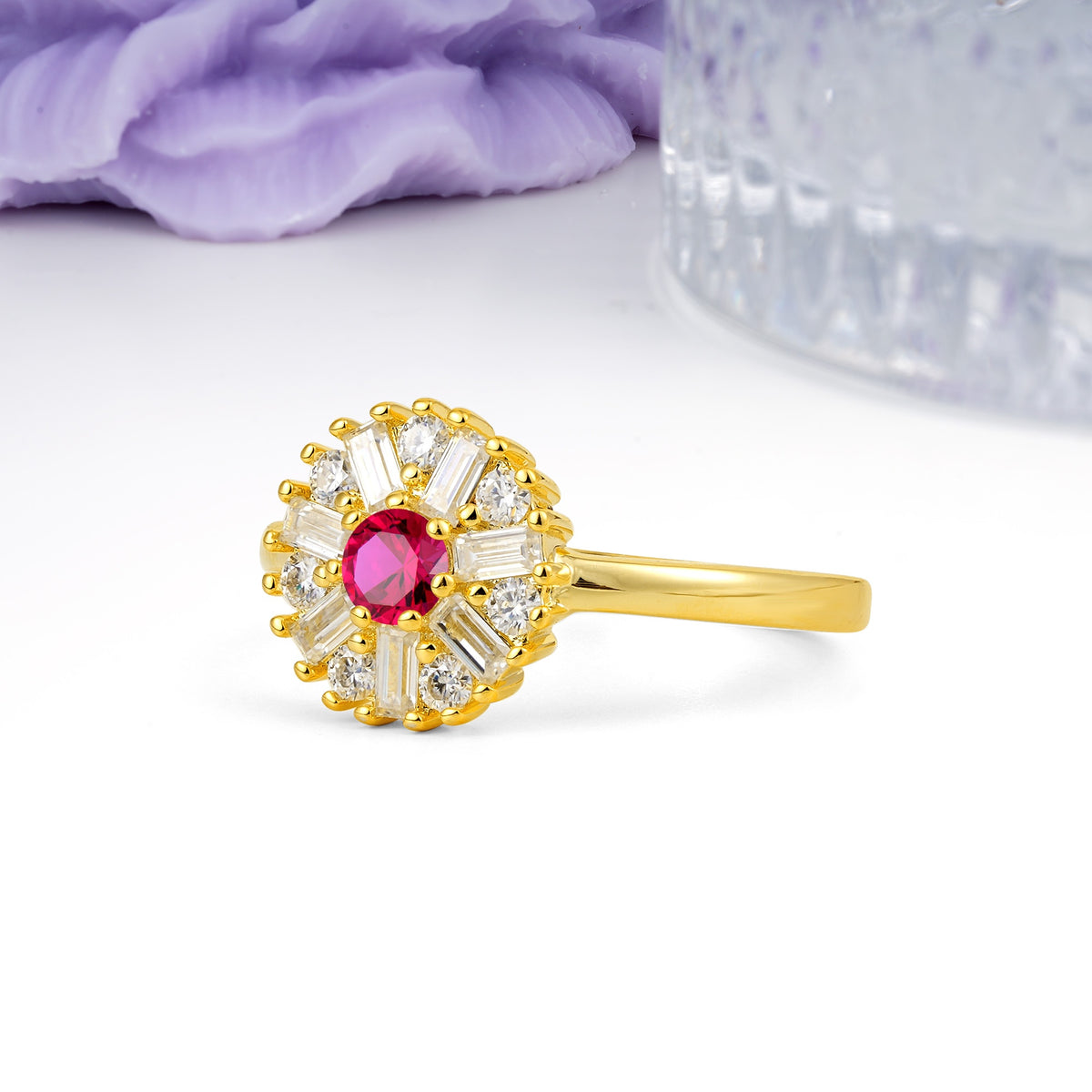 Classic Luxury 7-Prong Round Cut Ruby Engagement Ring - Additional view