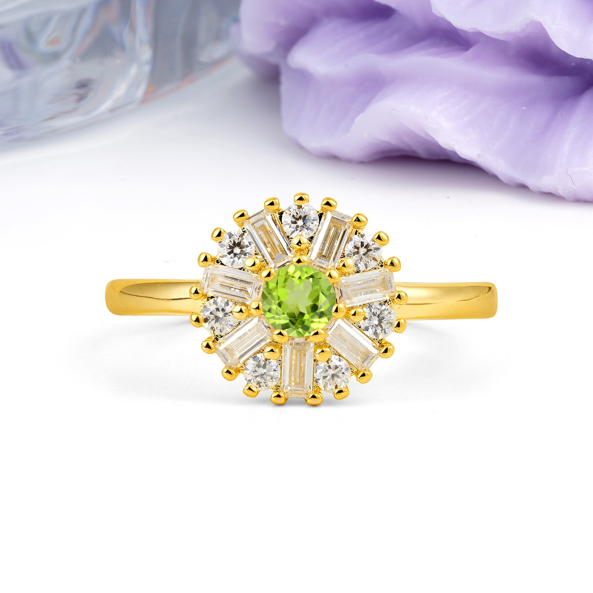 Classic Luxury 7-Prong Round Cut Peridot Engagement Ring - Additional view