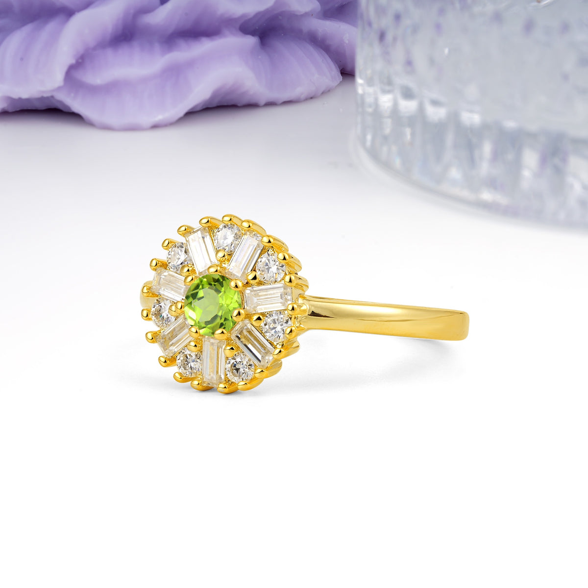 Classic Luxury 7-Prong Round Cut Peridot Engagement Ring - Additional view