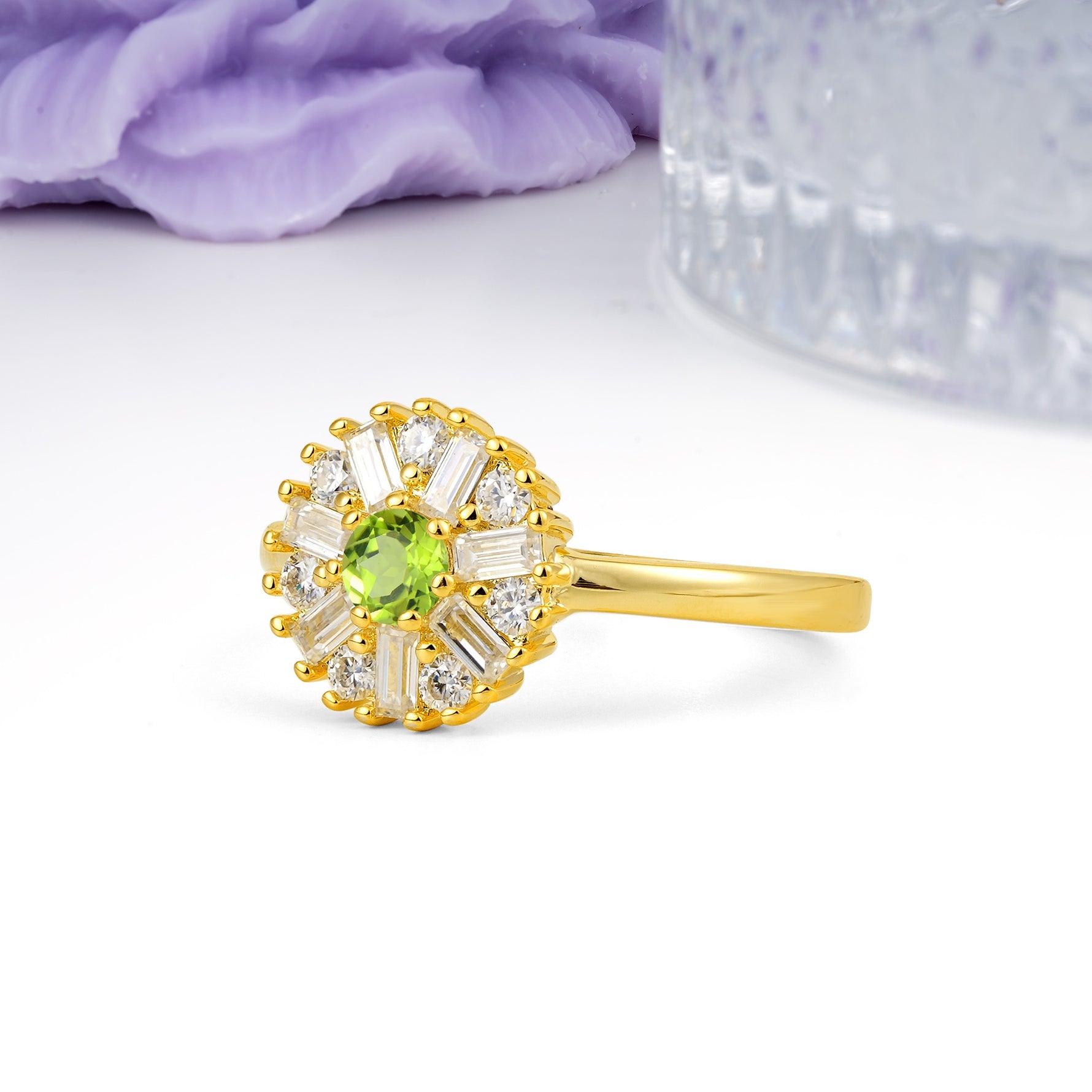 Classic Luxury 7-Prong Round Cut Peridot Engagement Ring - Additional view
