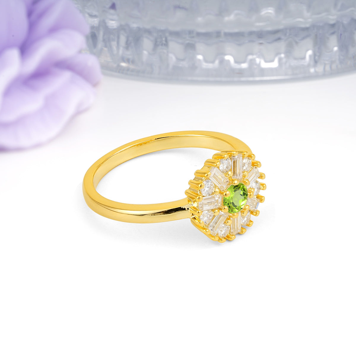 Classic Luxury 7-Prong Round Cut Peridot Engagement Ring - Additional view