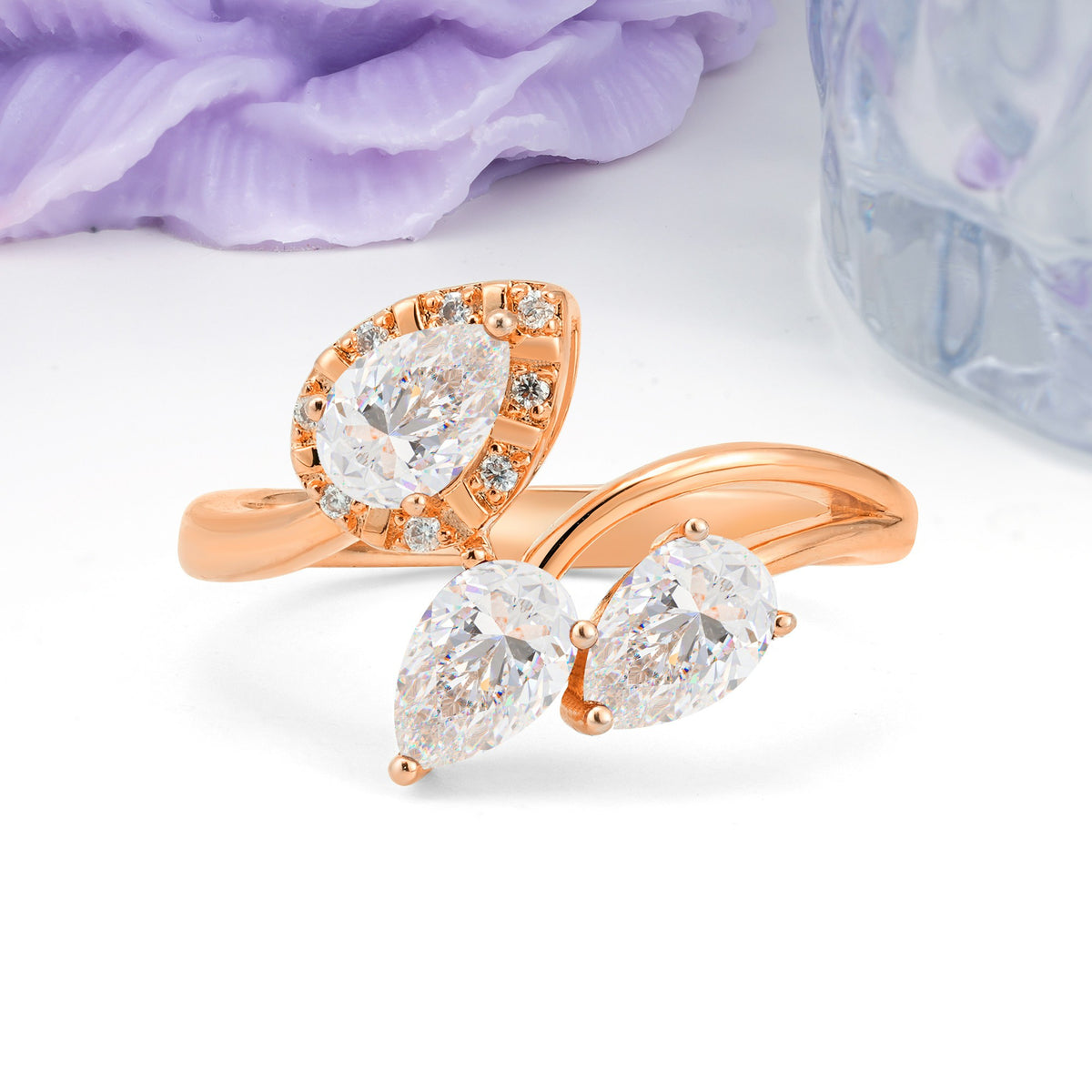 Captivating Pave Multi Pear Cut Twist Moissanite Wedding Ring - Additional view