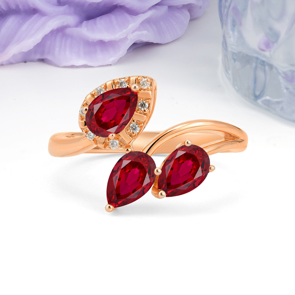 Captivating Pave Multi Pear Cut Twist Ruby Wedding Ring - Additional view