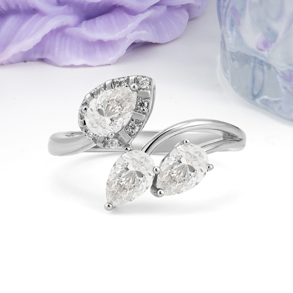 Captivating Pave Multi Pear Cut Twist Moissanite Wedding Ring - Additional view