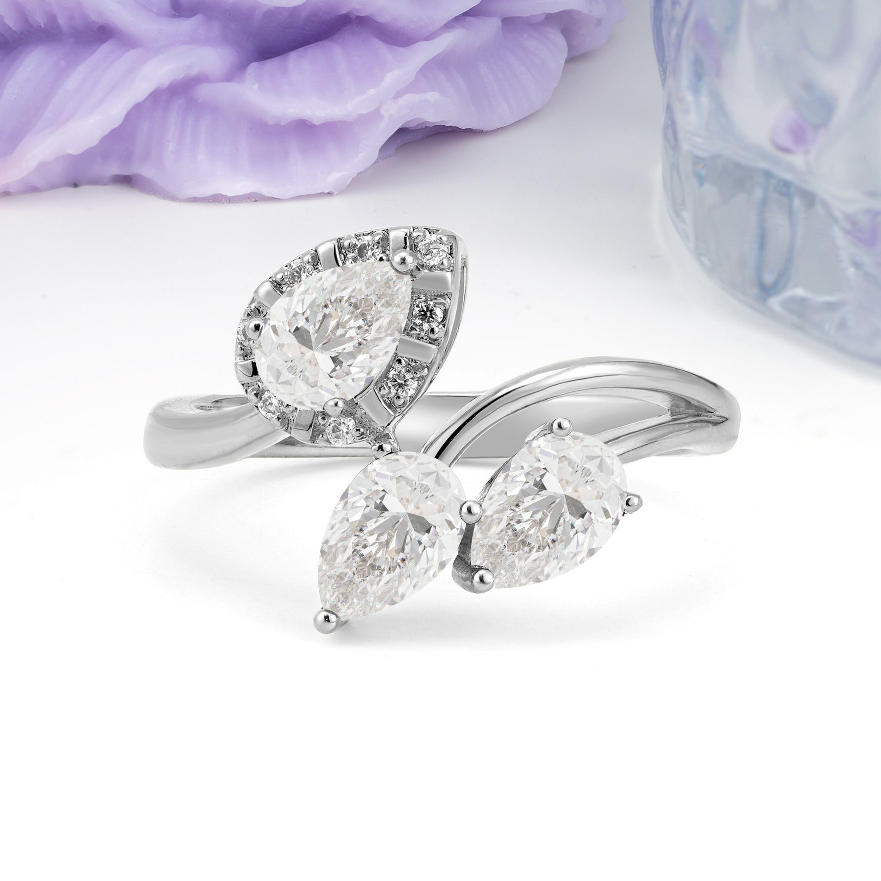 Captivating Pave Multi Pear Cut Twist Moissanite Wedding Ring - Additional view