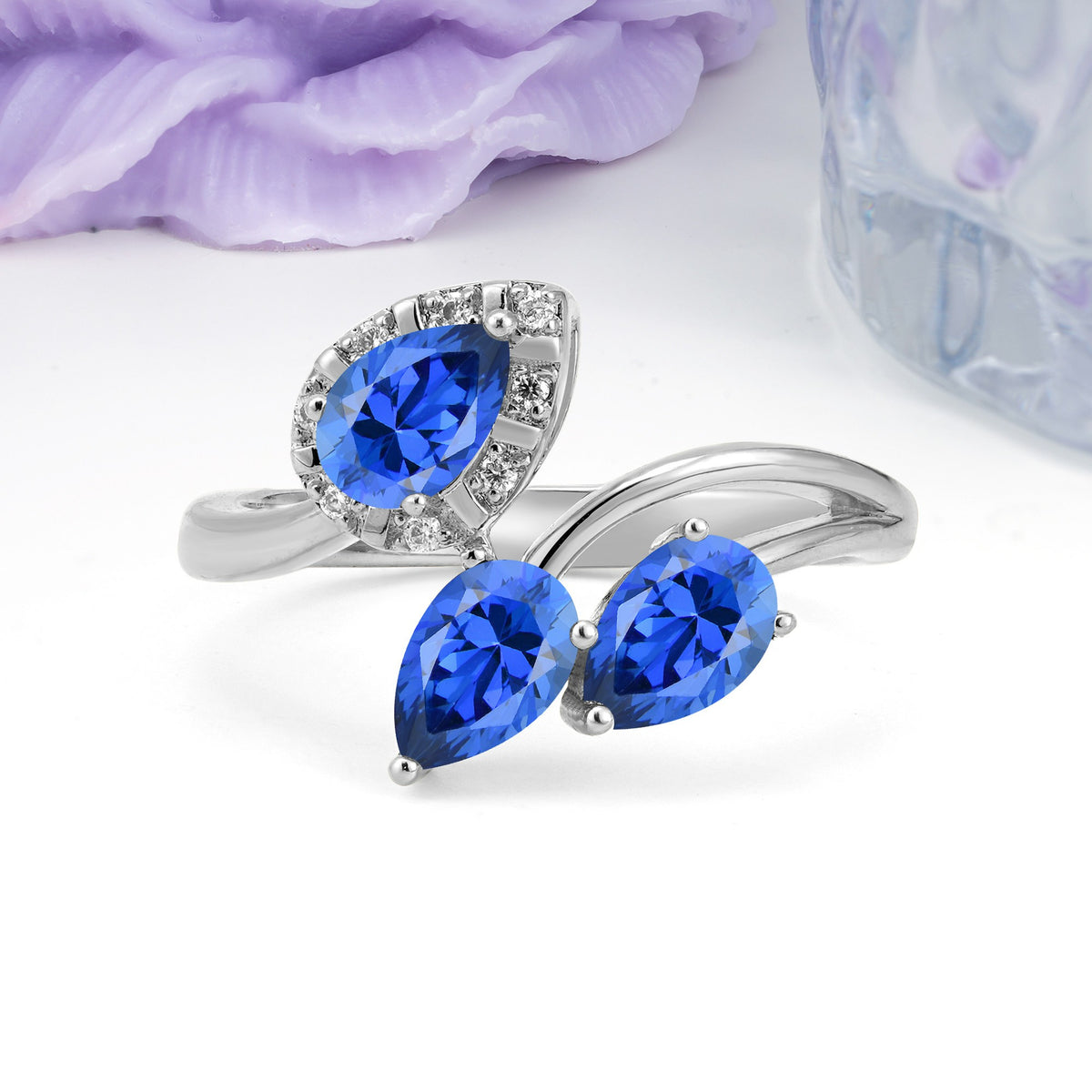 Captivating Pave Multi Pear Cut Twist Sapphire Wedding Ring - Additional view