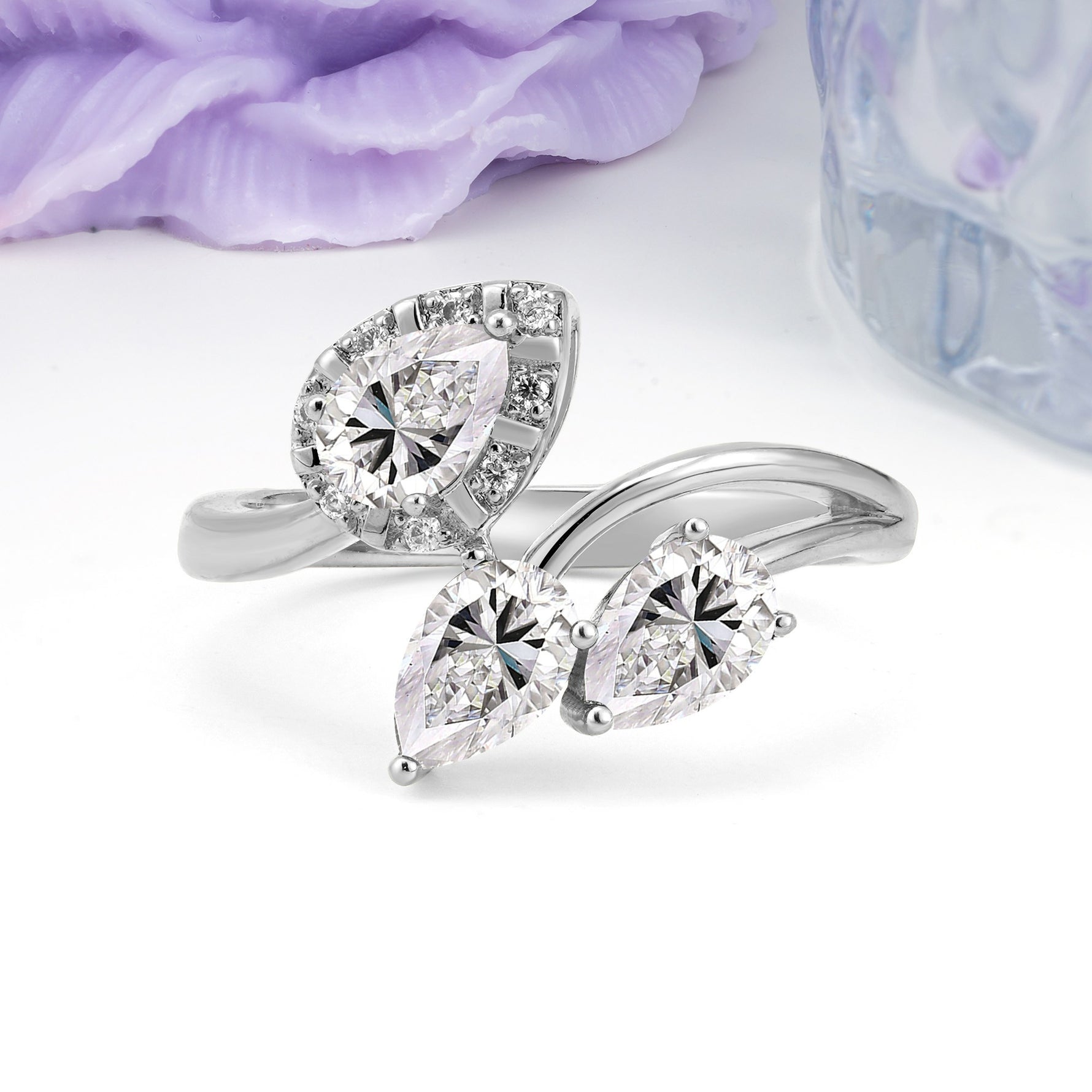 Captivating Pave Multi Pear Cut Twist Lab Diamond Wedding Ring - Additional view