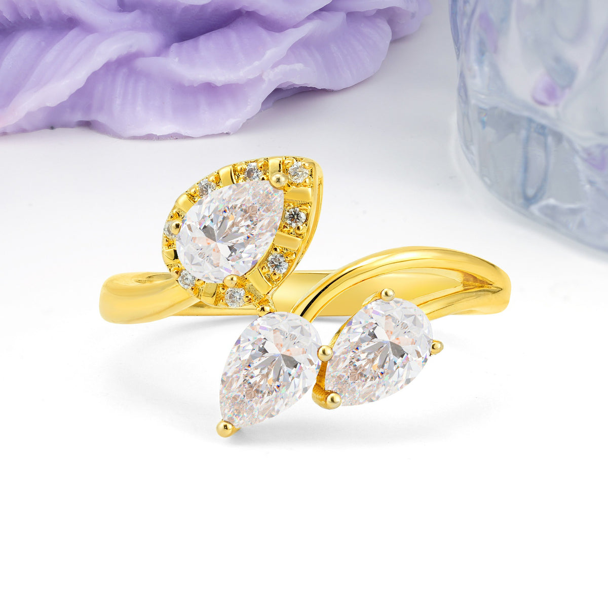 Captivating Pave Multi Pear Cut Twist Moissanite Wedding Ring - Additional view
