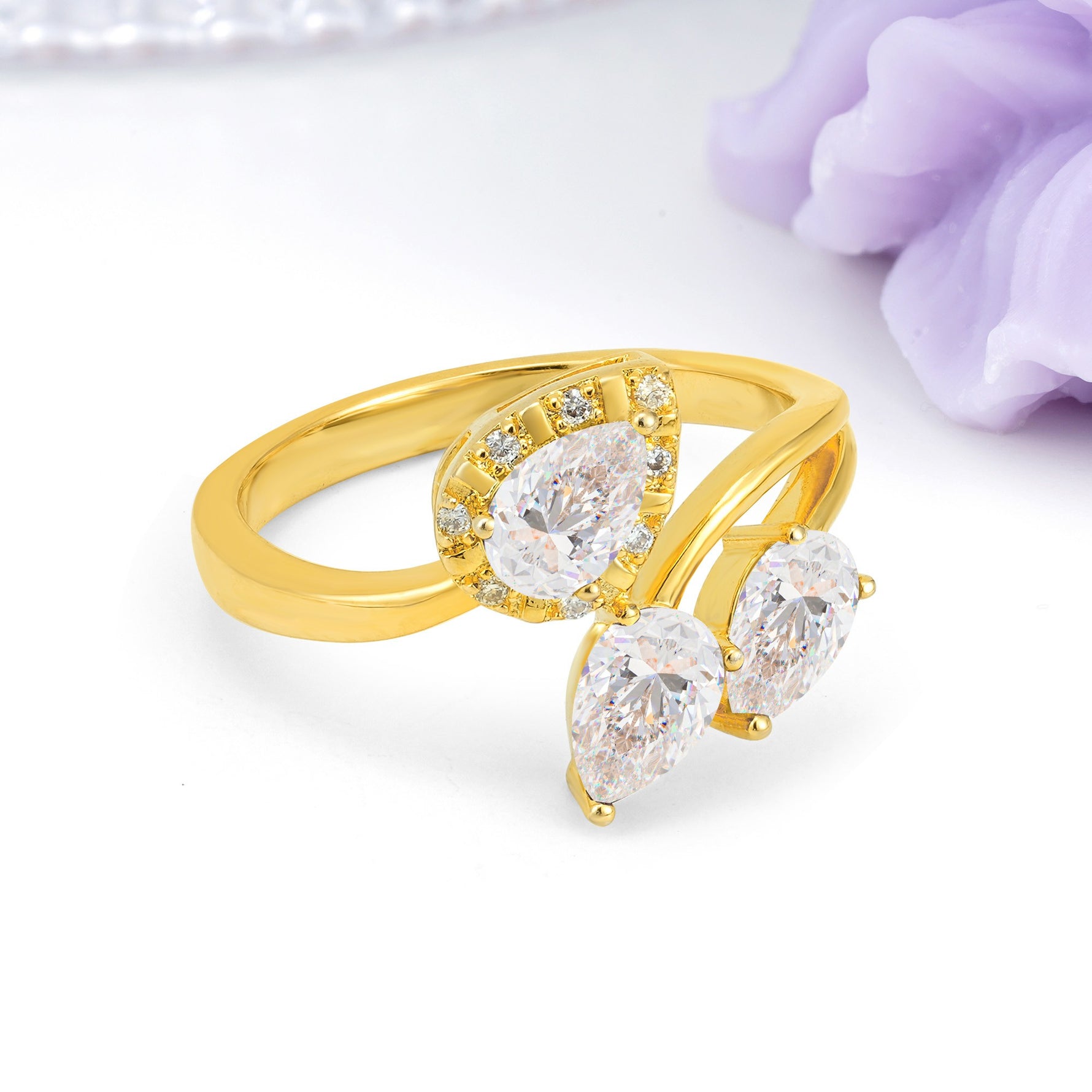 Captivating Pave Multi Pear Cut Twist Moissanite Wedding Ring - Additional view