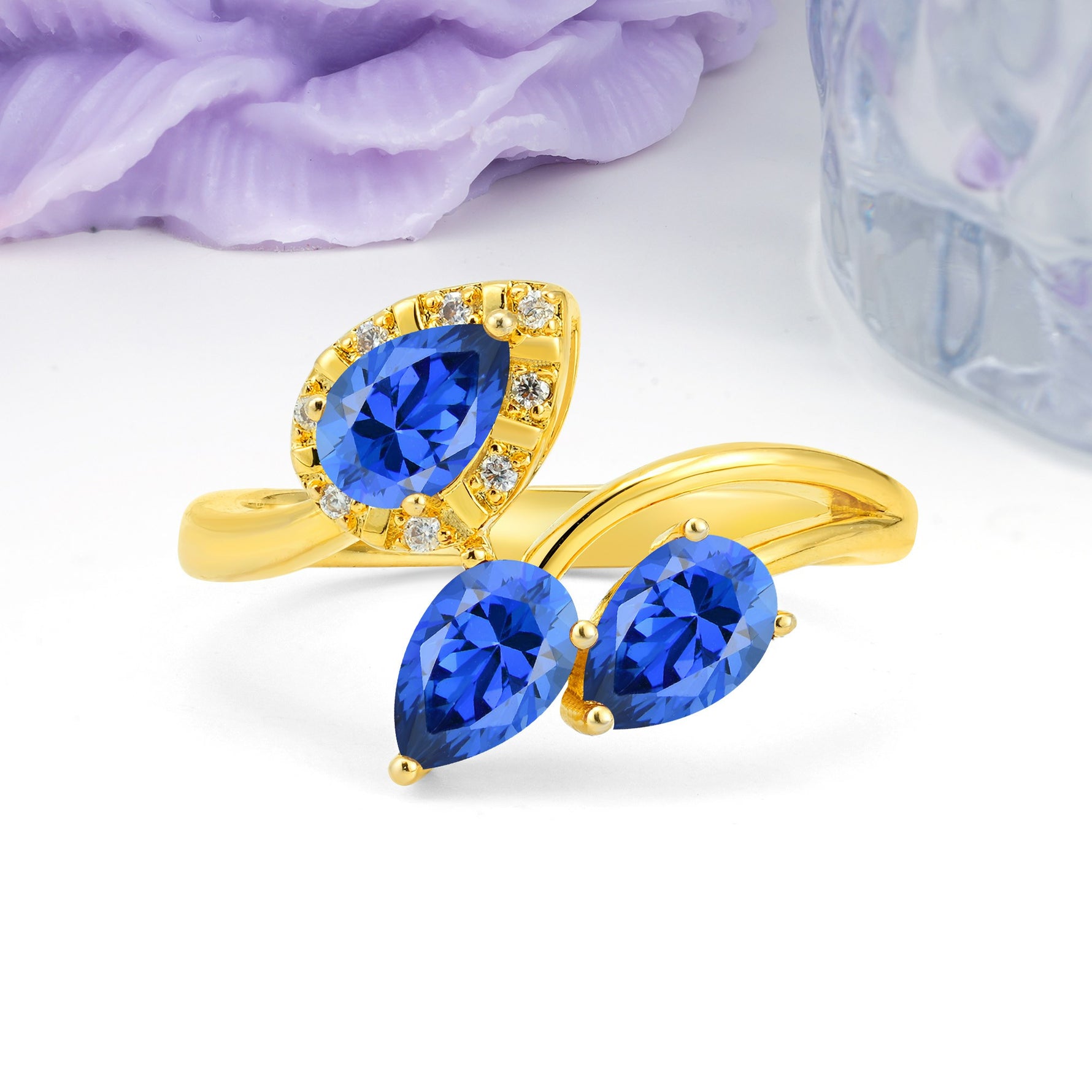 Captivating Pave Multi Pear Cut Twist Sapphire Wedding Ring - Additional view
