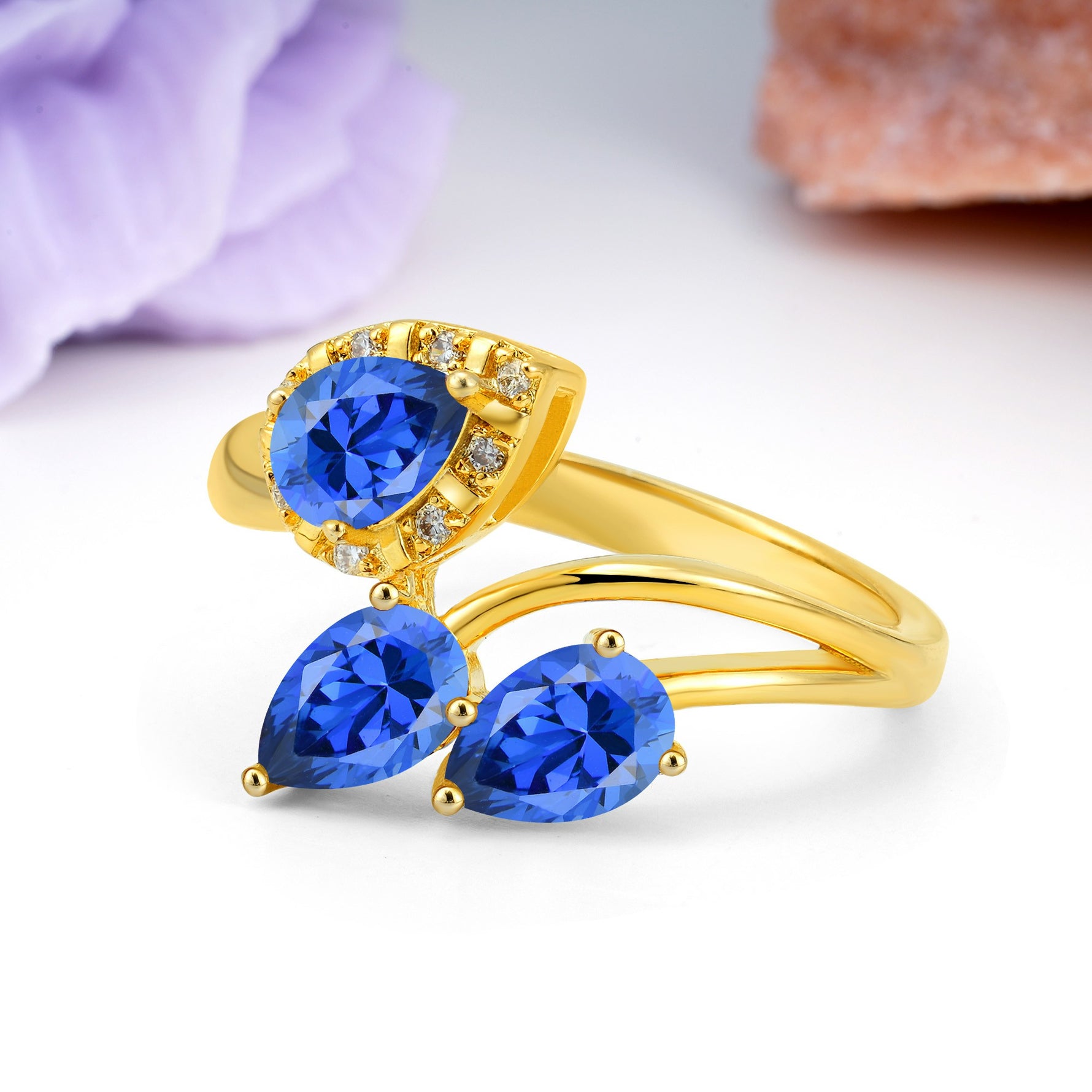 Captivating Pave Multi Pear Cut Twist Sapphire Wedding Ring - Additional view