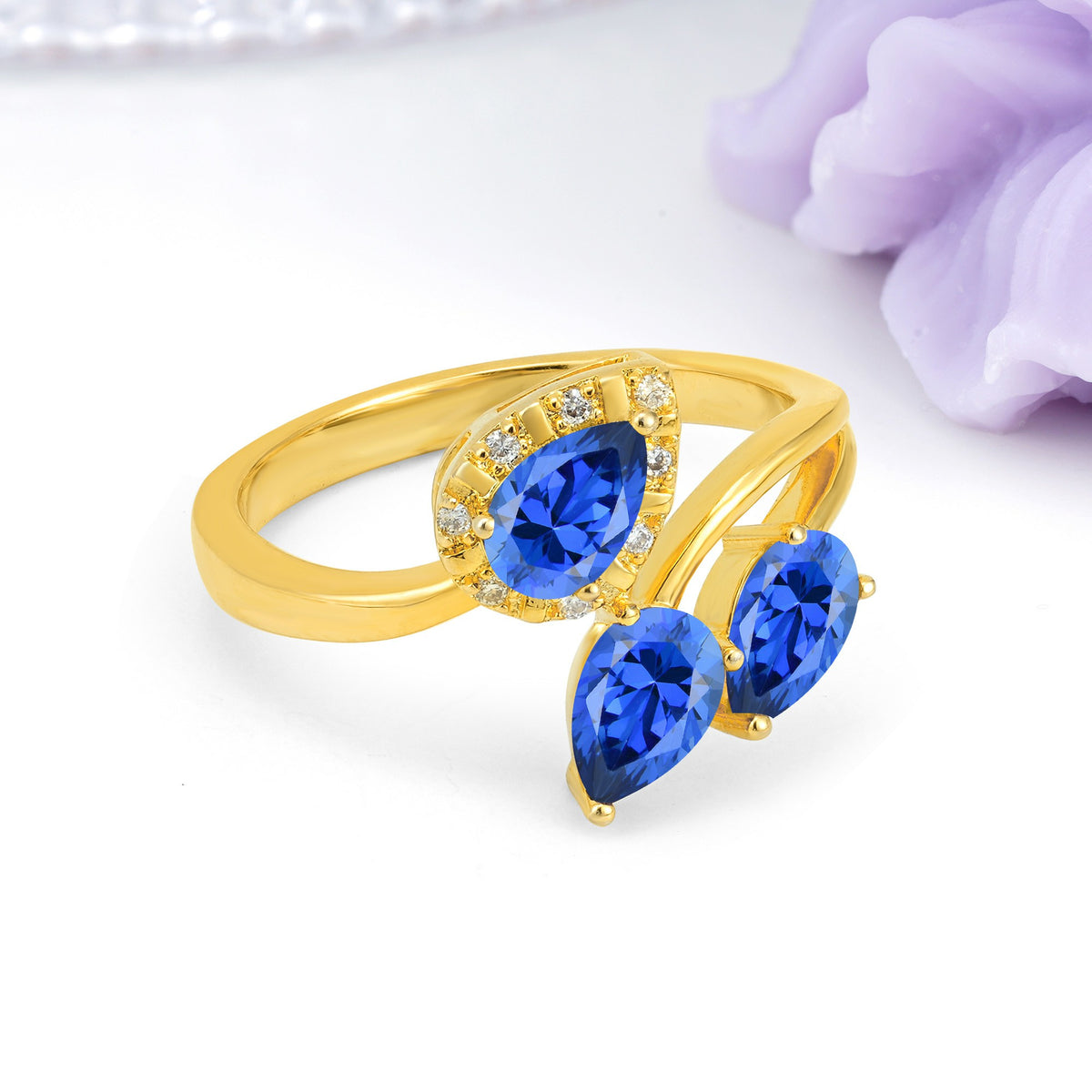 Captivating Pave Multi Pear Cut Twist Sapphire Wedding Ring - Additional view
