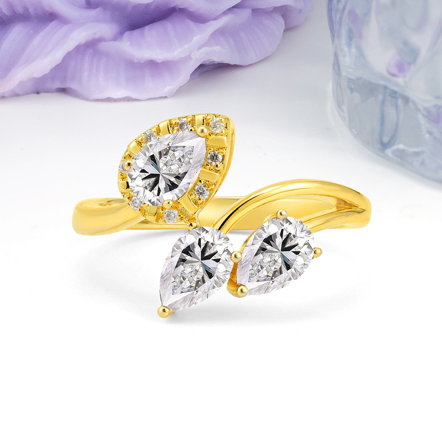 Captivating Pave Multi Pear Cut Twist Lab Diamond Wedding Ring - Additional view