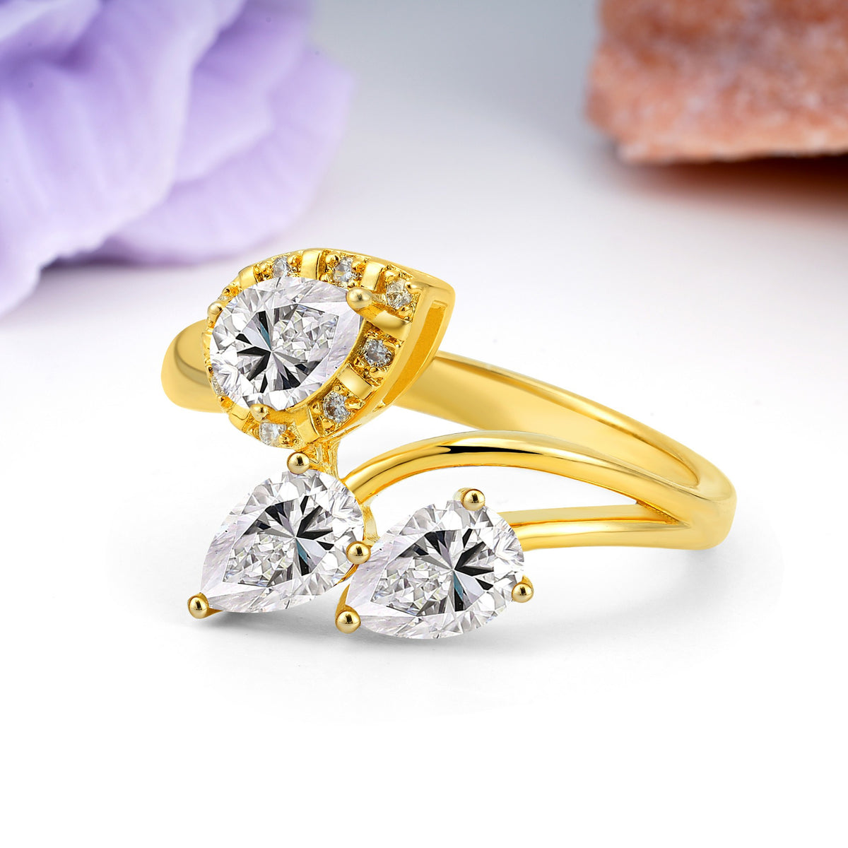 Captivating Pave Multi Pear Cut Twist Lab Diamond Wedding Ring - Additional view