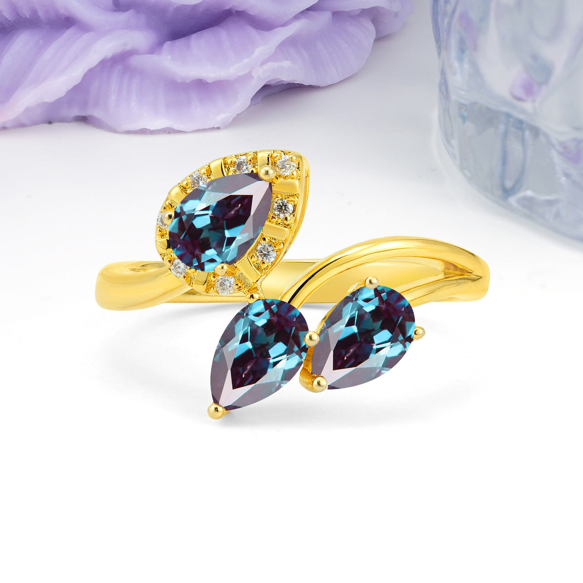 Captivating Pave Multi Pear Cut Twist Alexandrite Wedding Ring - Additional view